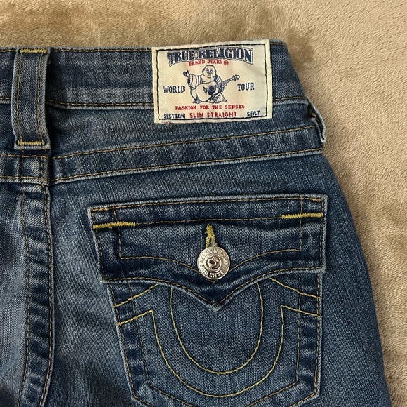 True Religion Section Slim Straight Jeans Size 24 Dark Wash Flap Pocket - Picture 9 of 10